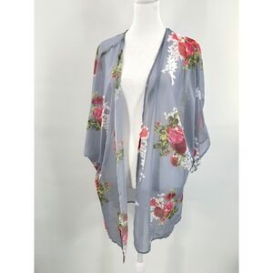 Sheer Floral Kimono Cardigan Boho Lightweight Duster XL Gray Festival Romantic